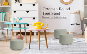 2X Fabric Ottoman Round Wooden Leg Foot Stool | GREY