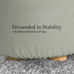 2X Fabric Ottoman Round Wooden Leg Foot Stool | GREY