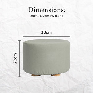 2X Fabric Ottoman Round Wooden Leg Foot Stool | GREY