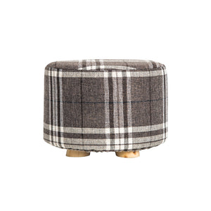 Fabric Ottoman Round Wooden Leg Foot Stool | LATTICE