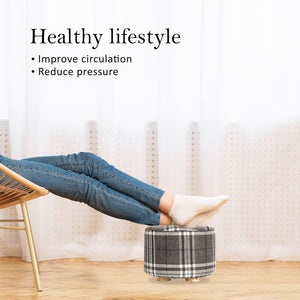 Fabric Ottoman Round Wooden Leg Foot Stool | LATTICE