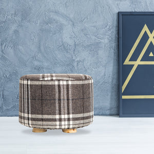 Fabric Ottoman Round Wooden Leg Foot Stool | LATTICE