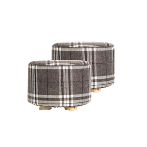 2X Fabric Ottoman Round Wooden Leg Foot Stool | LATTICE