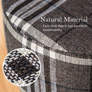 2X Fabric Ottoman Round Wooden Leg Foot Stool | LATTICE