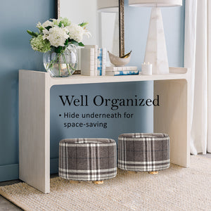 2X Fabric Ottoman Round Wooden Leg Foot Stool | LATTICE