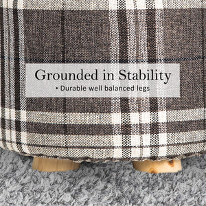 2X Fabric Ottoman Round Wooden Leg Foot Stool | LATTICE