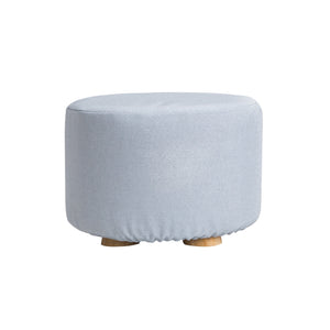 Fabric Ottoman Round Wooden Leg Foot Stool | LIGHT BLUE