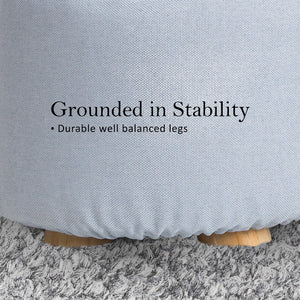 Fabric Ottoman Round Wooden Leg Foot Stool | LIGHT BLUE