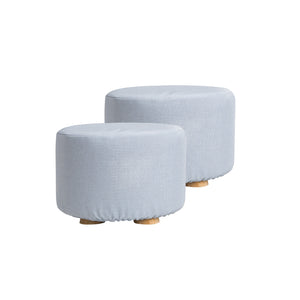 2X Fabric Ottoman Round Wooden Leg Foot Stool | LIGHT BLUE