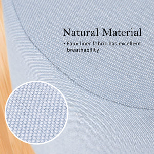 2X Fabric Ottoman Round Wooden Leg Foot Stool | LIGHT BLUE