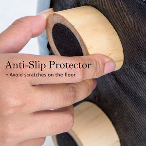 2X Fabric Ottoman Round Wooden Leg Foot Stool | LIGHT BLUE