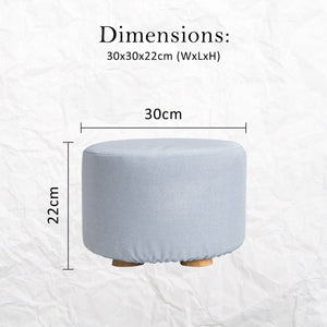 2X Fabric Ottoman Round Wooden Leg Foot Stool | LIGHT BLUE