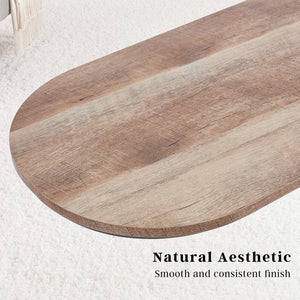 Coffee Table | Oval Wooden Top | Iron Metal Base | Side End Table | Brown Finish