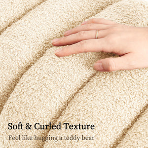 Ridge Arch Ottoman Stool | Teddy Fleece Fabric Foot Rest | 45cm | Beige