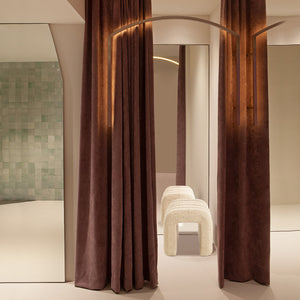 Ridge Arch Ottoman Stool | Teddy Fleece Fabric Foot Rest | 45cm | Beige