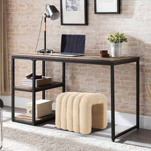 Ridge Arch Ottoman Stool | Teddy Fleece Fabric Foot Rest | 45cm | Beige