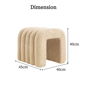 Ridge Arch Ottoman Stool | Teddy Fleece Fabric Foot Rest | 45cm | Beige
