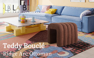 Ridge Arch Ottoman Stool | Teddy Fleece Fabric Foot Rest | 45cm | Brown