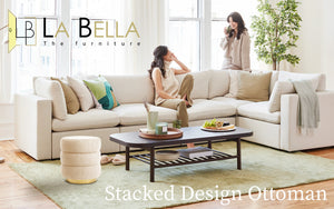 Round Stacked Ottoman Stool | Teddy Fleece Fabric Foot Rest | 38cm | Beige