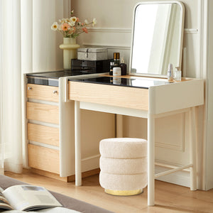 Round Stacked Ottoman Stool | Teddy Fleece Fabric Foot Rest | 38cm | Beige