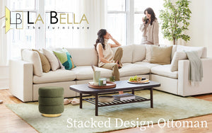 Round Stacked Ottoman Stool | Teddy Fleece Fabric Foot Rest | 38cm | Green