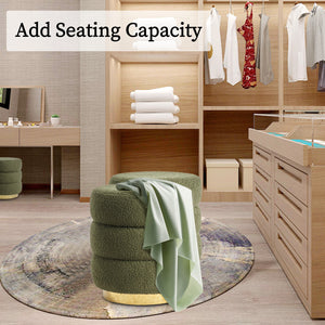 Round Stacked Ottoman Stool | Teddy Fleece Fabric Foot Rest | 38cm | Green