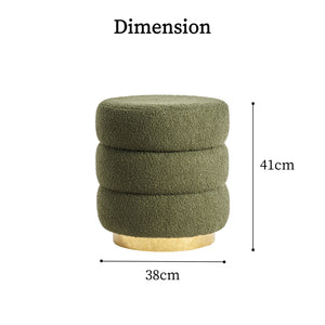 Round Stacked Ottoman Stool | Teddy Fleece Fabric Foot Rest | 38cm | Green
