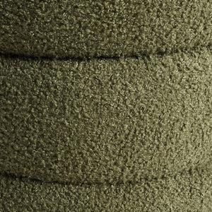 2X Round Stacked Ottoman Stool | Teddy Fleece Fabric Foot Rest | 38cm | Green