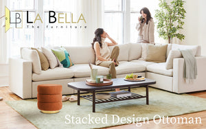 Round Stacked Ottoman Stool | Teddy Fleece Fabric Foot Rest | 38cm | Orange