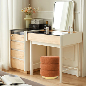 Round Stacked Ottoman Stool | Teddy Fleece Fabric Foot Rest | 38cm | Orange