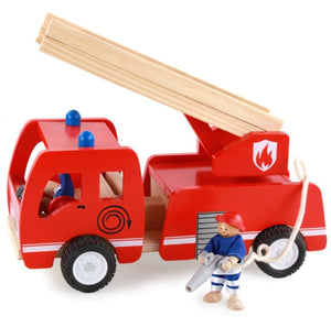 Fire Truck Toy | Wooden | 3 Years+ | With Ladder & Firemen | Red Fire Engine