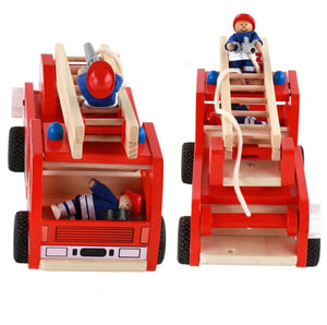 Fire Truck Toy | Wooden | 3 Years+ | With Ladder & Firemen | Red Fire Engine