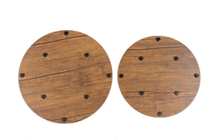 YES4HOMES Vintage Round Coffee Tables | Set of 2 | Side Tables | Robust Steel Frame for Living Room | Bedroom | Rustic Brown and Black