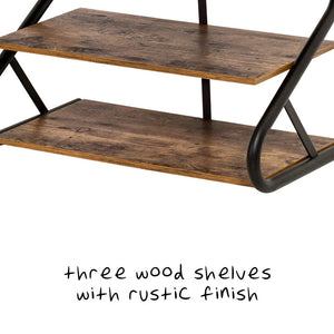 Matte Black Frame Rustic Wood 3-Tier Medium Shoe Rack Shelf Stand | Storage Organizer