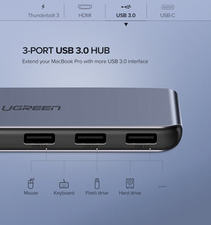 Dual Type-C 5-in-1 Adapter | 3x USB 3.0 + USB-C Female + PD Converter | 50775