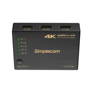 Simplecom CM305 Ultra HD 5-Way HDMI Switch | 5 In 1 Out Splitter | 4K @60Hz