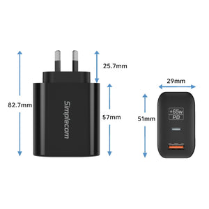 CU265 Dual Port PD 65W GaN Fast Wall Charger | USB-C + USB-A | Phone & Laptop