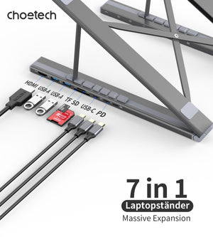 HUB-M48 7-in-1 Hub + Foldable Laptop Stand | USB-C to HDMI 4K | USB-A | TF&SD | USB-C with PD Charging