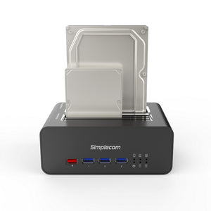 Simplecom SD352 USB 3.0 to Dual SATA Aluminium Docking Station | 3-Port Hub | 1 Port 2.1A USB Charger