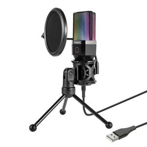 Simplecom UM650 USB Cardioid Condenser Microphone | Gaming Mic with RGB Lights, Tripod & Pop Filter