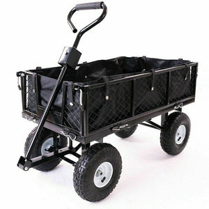 Garden Dump Cart | Rolling Mesh | Steel Frame | 10" Pneumatic Tyres | 300kg Capacity | Black