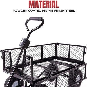 Garden Dump Cart | Rolling Mesh | Steel Frame | 10" Pneumatic Tyres | 300kg Capacity | Black