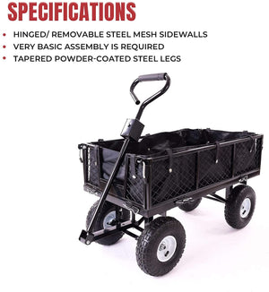 Garden Dump Cart | Rolling Mesh | Steel Frame | 10" Pneumatic Tyres | 300kg Capacity | Black