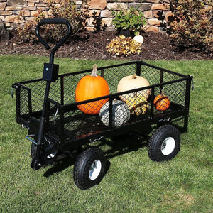 Garden Dump Cart | Rolling Mesh | Steel Frame | 10" Pneumatic Tyres | 300kg Capacity | Black