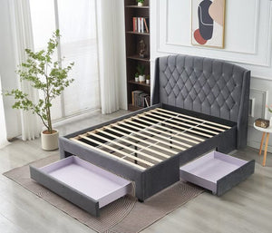 Paris Tall Tufted Velvet Dark Grey Bed with Storage Drawer | King Size