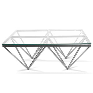 Pyramid Silver Square Coffee Table | Clear Glass | Sleek & Modern