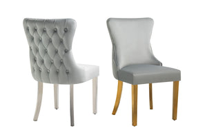 Paris Dark Grey Velvet & Silver Polished Steel Upholstered Dining Chairs Tufted Back - Set of 2