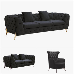 Grand Tufted Lounge | Black Velvet | Silver Legs