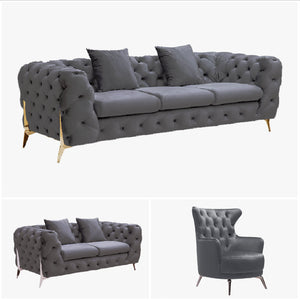 Grand Tufted Lounge | Dark Grey Velvet | Silver Legs