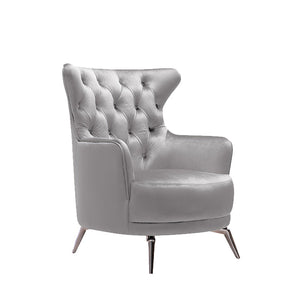 Grand Tufted Lounge | Light Grey Velvet | Silver Legs